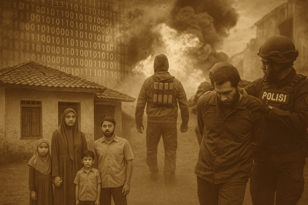 Fenomena Homegrown Violent Extremism (HVE) di Indonesia: keluarga sebagai sel terorisme baru, bom bunuh diri yang mengguncang masyarakat, serta upaya aparat keamanan menangkap jaringan teroris. Ancaman senyap dari ruang domestik yang diperkuat algoritma digital.