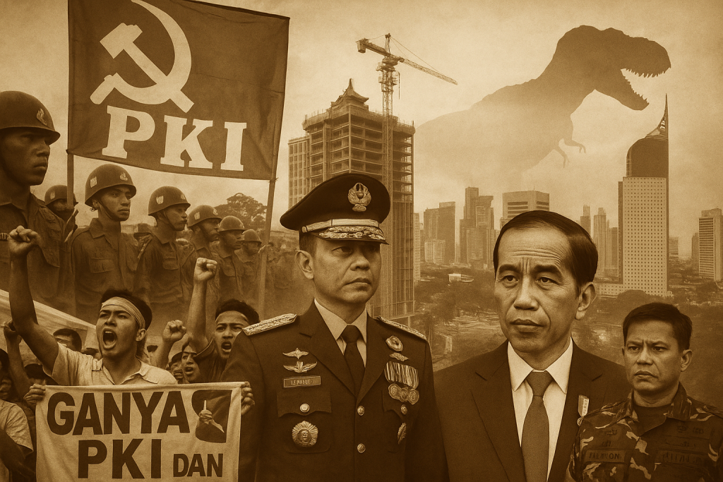 Komunisme, khilafah, dan investasi asing hanyalah bumbu dalam dapur republik. Jakarta ibarat Jurassic Park politik, tempat para jenderal, presiden, dan oligarki saling memangsa. Sementara rakyat hanya menjadi penikmat hidangan akhir