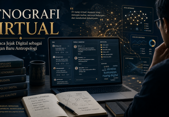 Etnografi virtual memperluas makna “lapangan” dalam antropologi: dari kampung, pasar, dan ruang fisik menuju Facebook, jaringan sosial, memori digital, serta jejak identitas manusia modern.