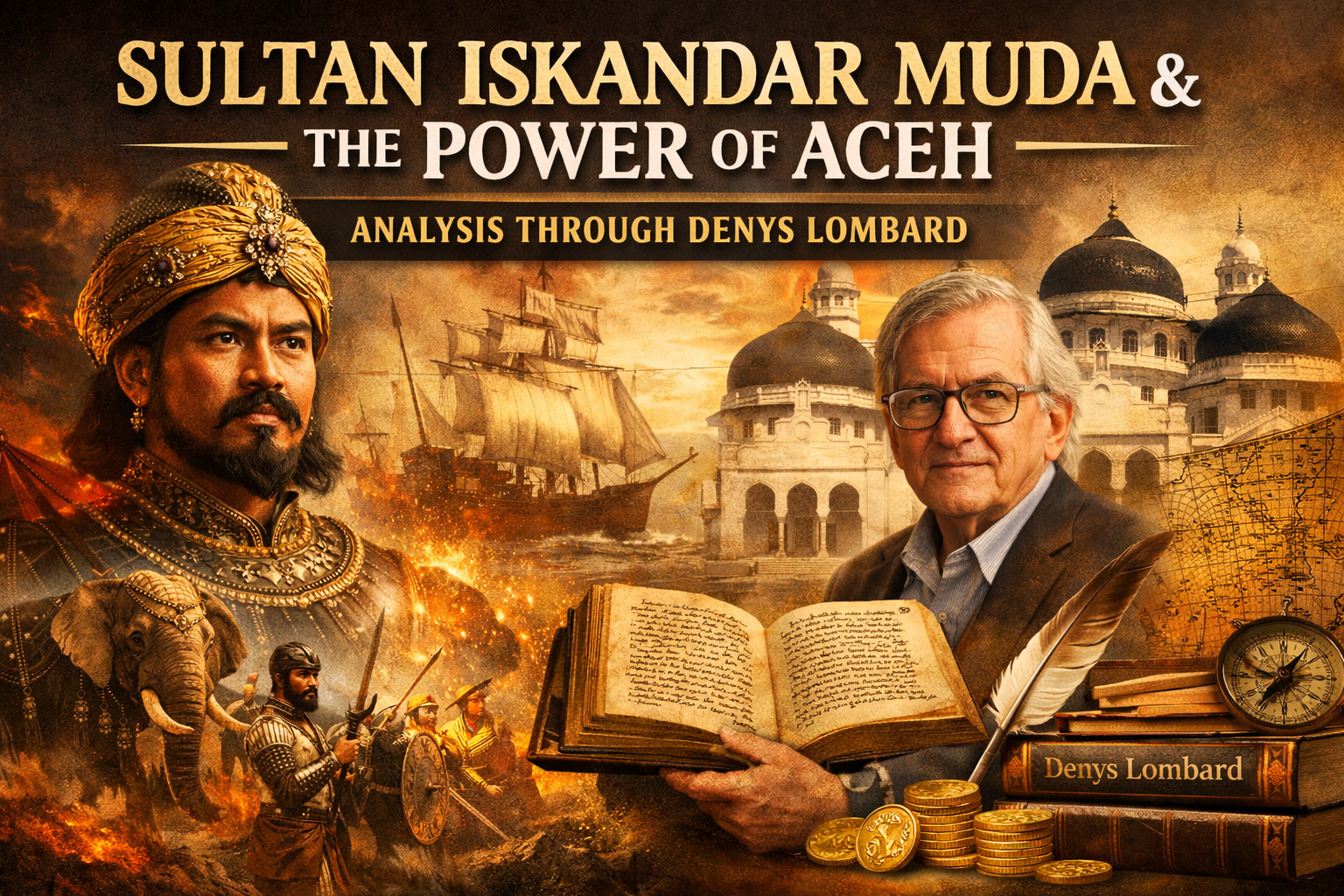 Reimagining the rise of Aceh Darussalam under Sultan Iskandar Muda—where military power, Islamic governance, and global trade converged through the historical lens of Denys Lombard.