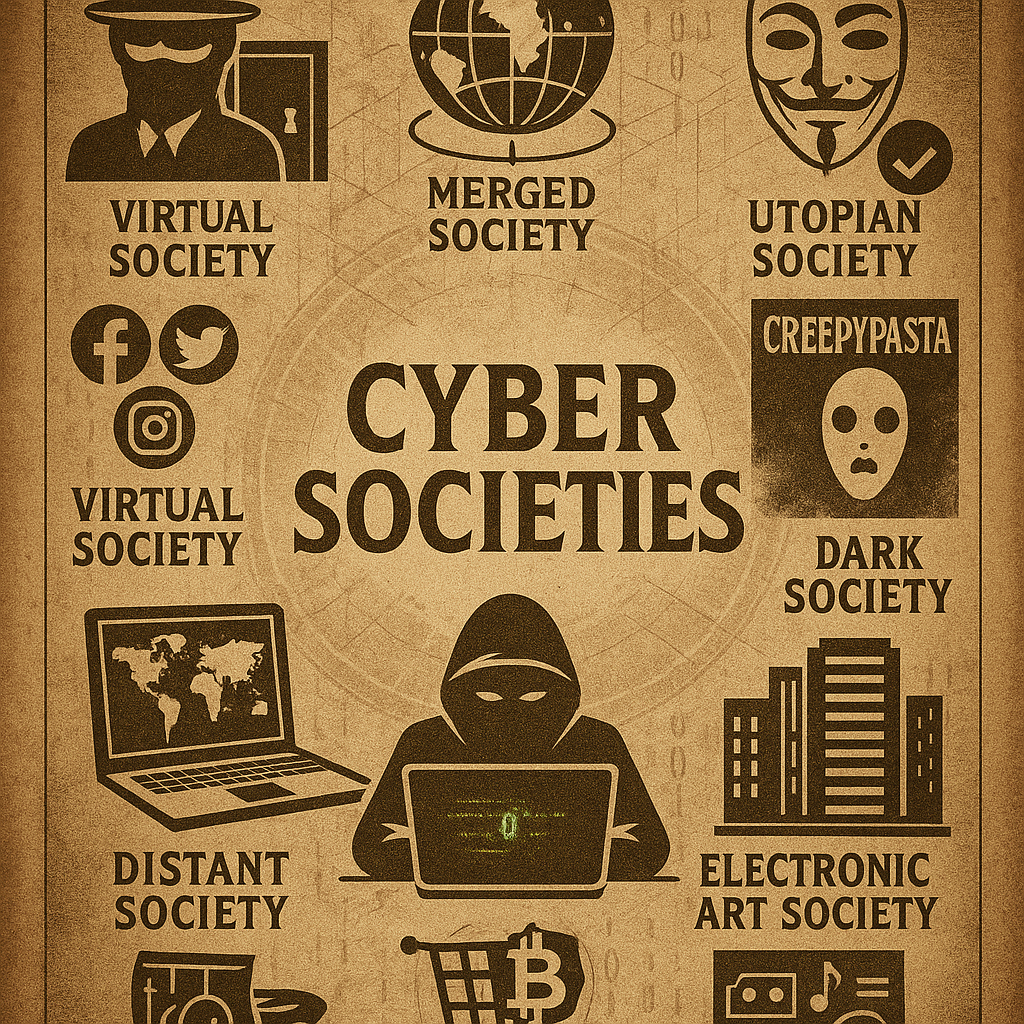 Cyber Societies — menggambarkan beragam wajah masyarakat siber: mulai dari hidden society, virtual society, utopian dan dystopian, hingga dark web, pasar gelap digital, korporasi virtual, komunitas seni elektronik, dan solidaritas global di dunia maya
