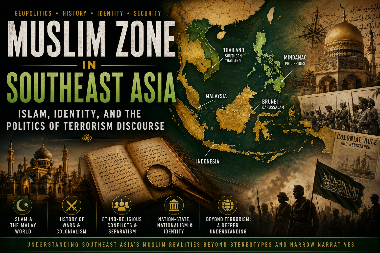 A geopolitical reading of Southeast Asia’s Muslim Zone, where Islam, Malay identity, colonial memory, and modern state power converge beyond the narrow language of terrorism.