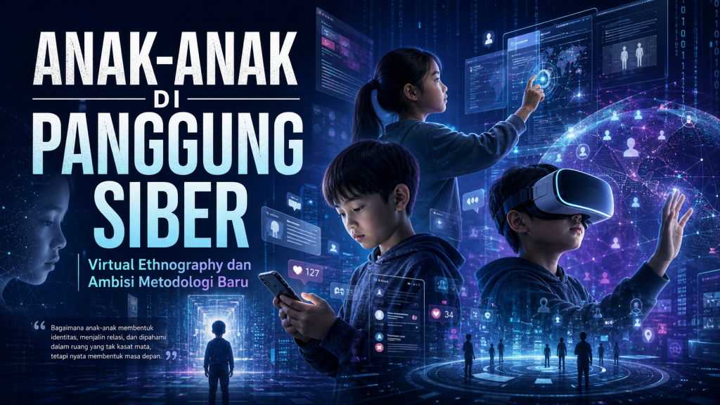 Anak-anak kini tidak hanya bermain di dunia digital, tetapi juga hidup, membentuk identitas, dan dipantau dalam panggung siber yang dikendalikan algoritma. Melalui virtual ethnography dan VR, esai ini membaca bagaimana masa kanak-kanak berubah menjadi ruang sosial baru—antara ekspresi diri, tekanan publik, komodifikasi, dan tantangan etis penelitian digital.