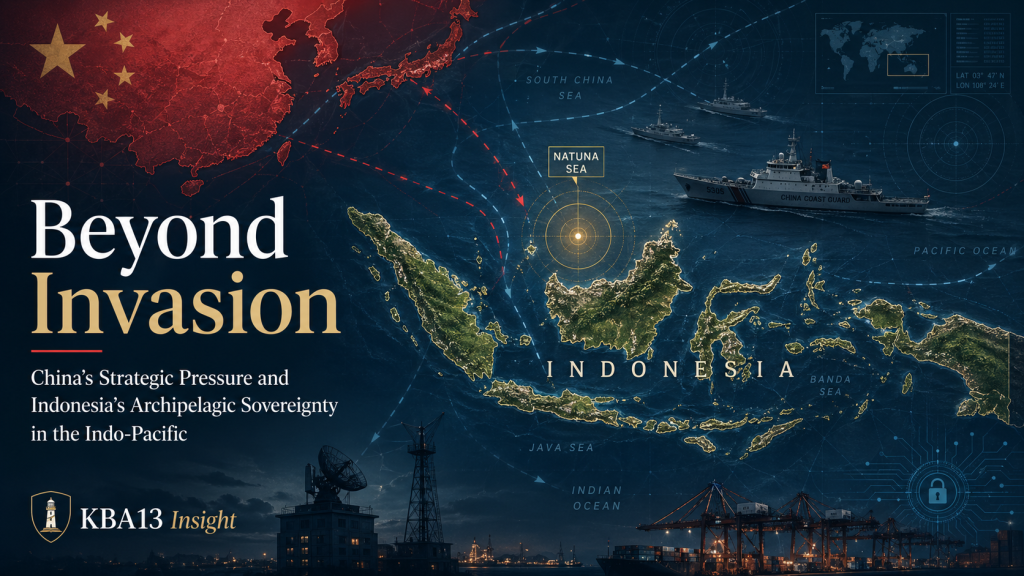 A geopolitical reading of Indonesia’s archipelagic sovereignty in the Indo-Pacific, where the challenge is not only the possibility of invasion, but the steady rise of maritime pressure, gray-zone operations, economic leverage, cyber vulnerability, and strategic competition around Natuna and the wider regional order.