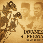 A wayang dalang’s hand guiding the shadows of Sukarno and Suharto—symbolizing the Javanese supremacy in Indonesia’s political culture. KBA13 Insight.