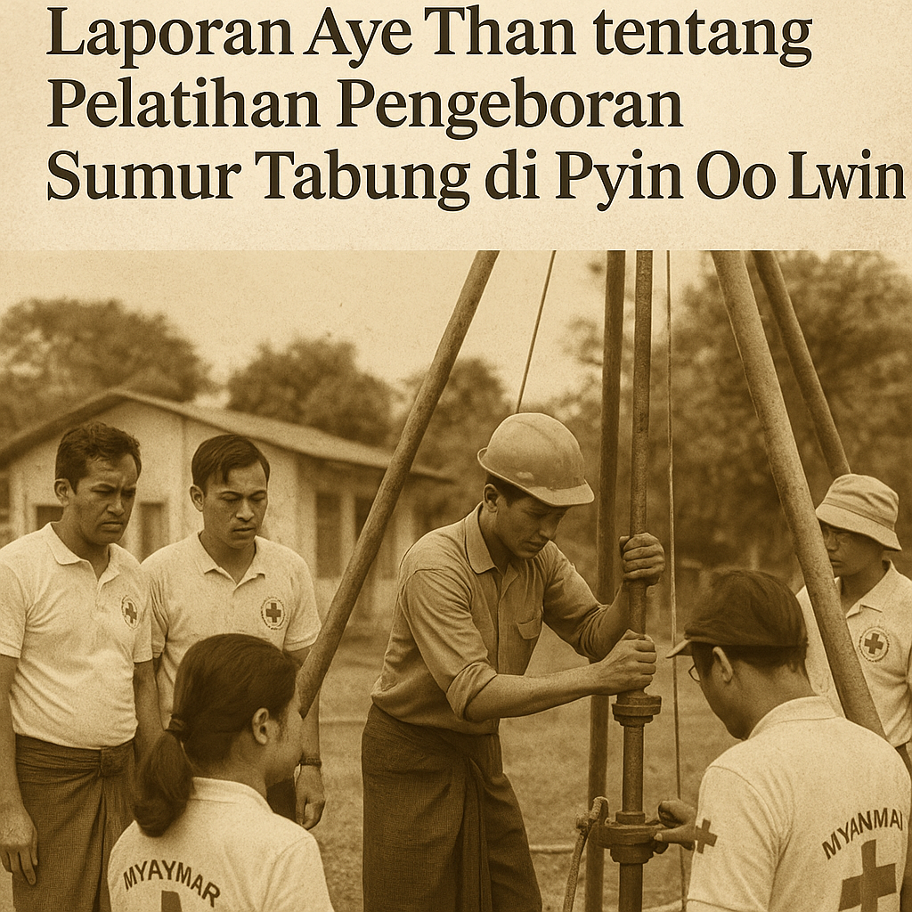 Relawan Palang Merah Myanmar dalam sesi pelatihan pengeboran sumur tabung di Pyin Oo Lwin, 5–7 Agustus 2025. Laporan ditulis oleh Aye Than.