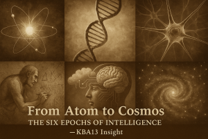 Visualizing the Six Epochs of Intelligence – from atomic origins to the cosmic future of consciousness. Inspired by Ray Kurzweil’s grand narrative of evolution in “The Singularity Is Nearer.