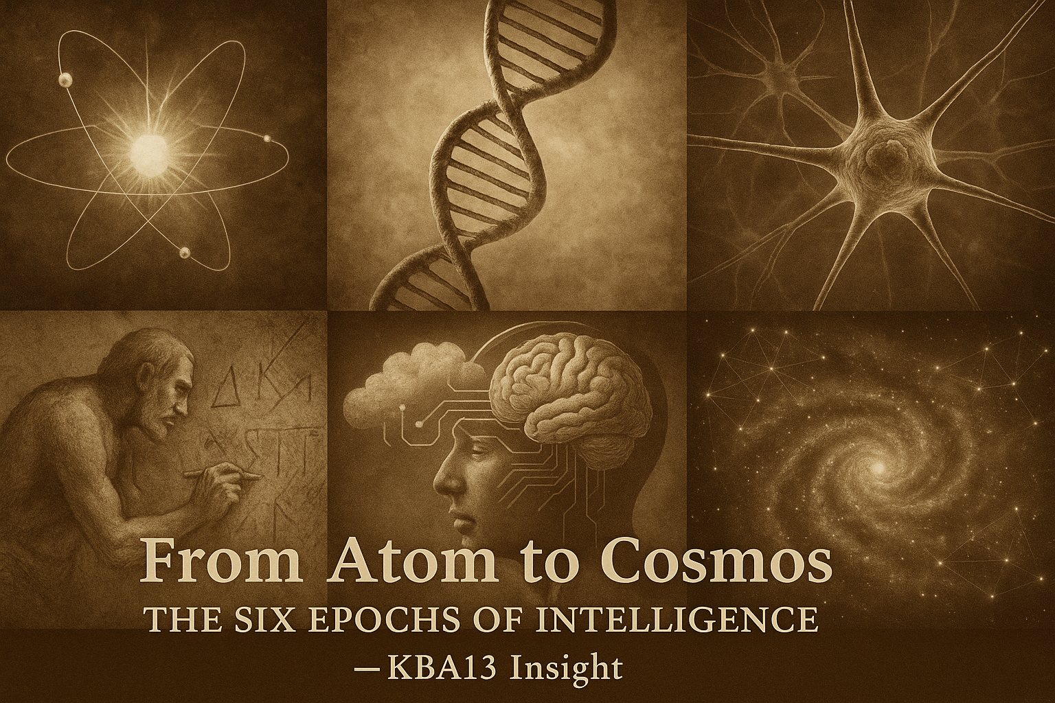 Visualizing the Six Epochs of Intelligence – from atomic origins to the cosmic future of consciousness. Inspired by Ray Kurzweil’s grand narrative of evolution in “The Singularity Is Nearer.