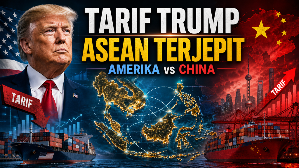Tarif Trump 2025 menandai babak baru geopolitik perdagangan di Asia Tenggara, ketika ASEAN harus bergerak di antara tekanan Amerika Serikat, bayang-bayang China, dan kepentingan menjaga kedaulatan ekonomi kawasan.