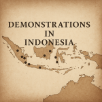 Highlighting the spread of protests and riots across Indonesia in August 2025, capturing the nationwide unrest