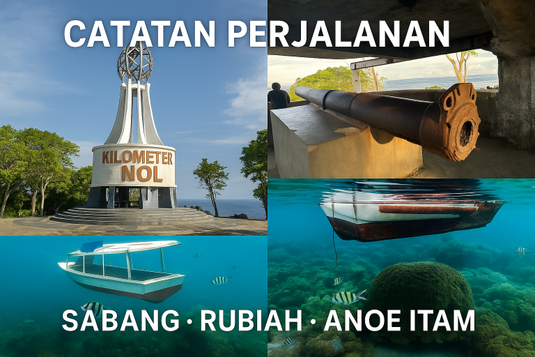 ingkas, langsung menyebut tiga ikon utama perjalanan: Sabang (lokasi), Rubiah (ziarah), Anoe Itam (bunker Jepang)