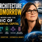 Cathie Wood and the architecture of exponential capital, featuring AI, robotics, Tesla, blockchain, biotechnology, and future economic networks