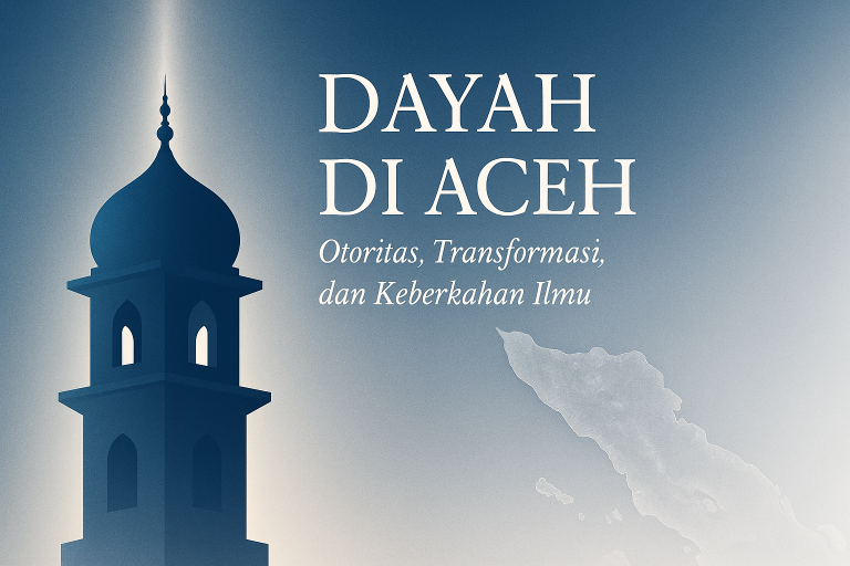 “Menara dayah dalam cahaya biru keperakan menggambarkan warisan spiritual dan intelektual Aceh — simbol keberkahan ilmu, otoritas ulama, dan transformasi pendidikan Islam yang terus hidup dari masa ke masa.”