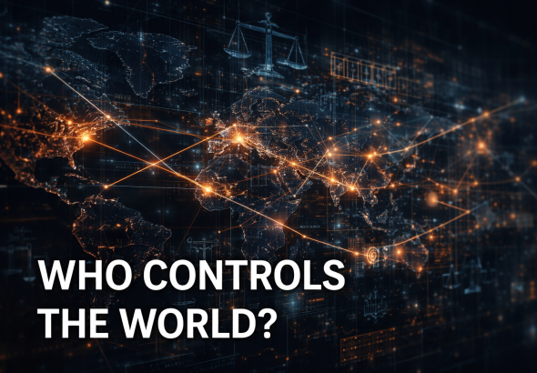 Representasi visual tatanan dunia di mana kapital, hukum, dan kekuasaan global saling terhubung, mempertanyakan siapa yang sesungguhnya mengendalikan dunia modern.