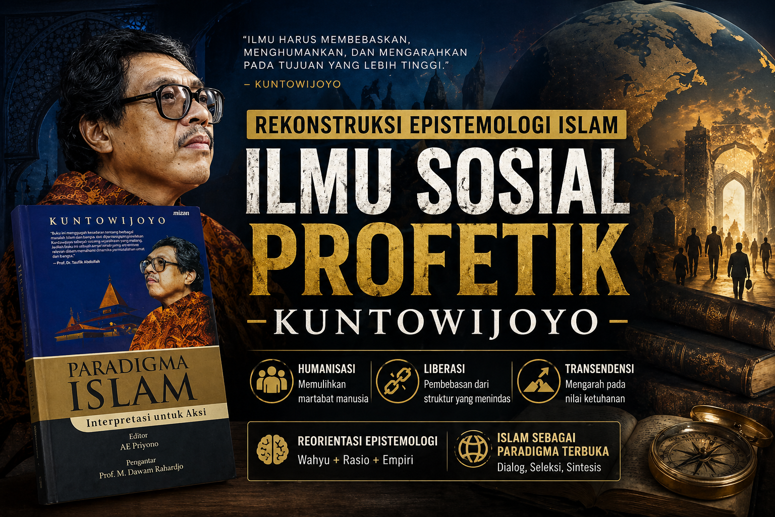 Ilmu Sosial Profetik Kuntowijoyo: Dari krisis teologi menuju rekonstruksi epistemologi Islam berbasis humanisasi, liberasi, dan transendensi.