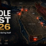 The geopolitical map of the Middle East in 2026 reveals a region reordering itself through war, energy disruption, great-power rivalry, the Gaza crisis, Iran’s pressure, Gulf instability, and the strategic contest over the Red Sea and the Strait of Hormuz.