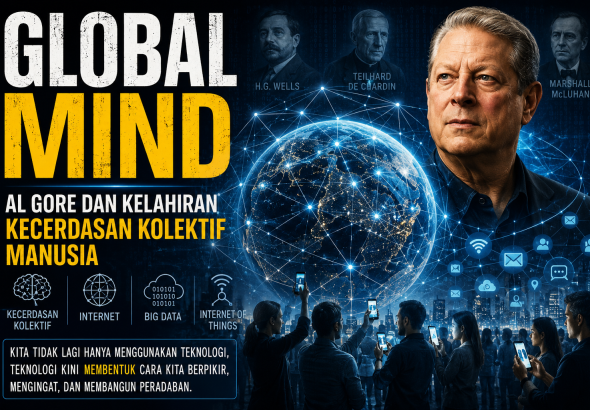 Global Mind Al Gore, jaringan saraf digital planet, internet, Big Data, dan kecerdasan kolektif manusia.