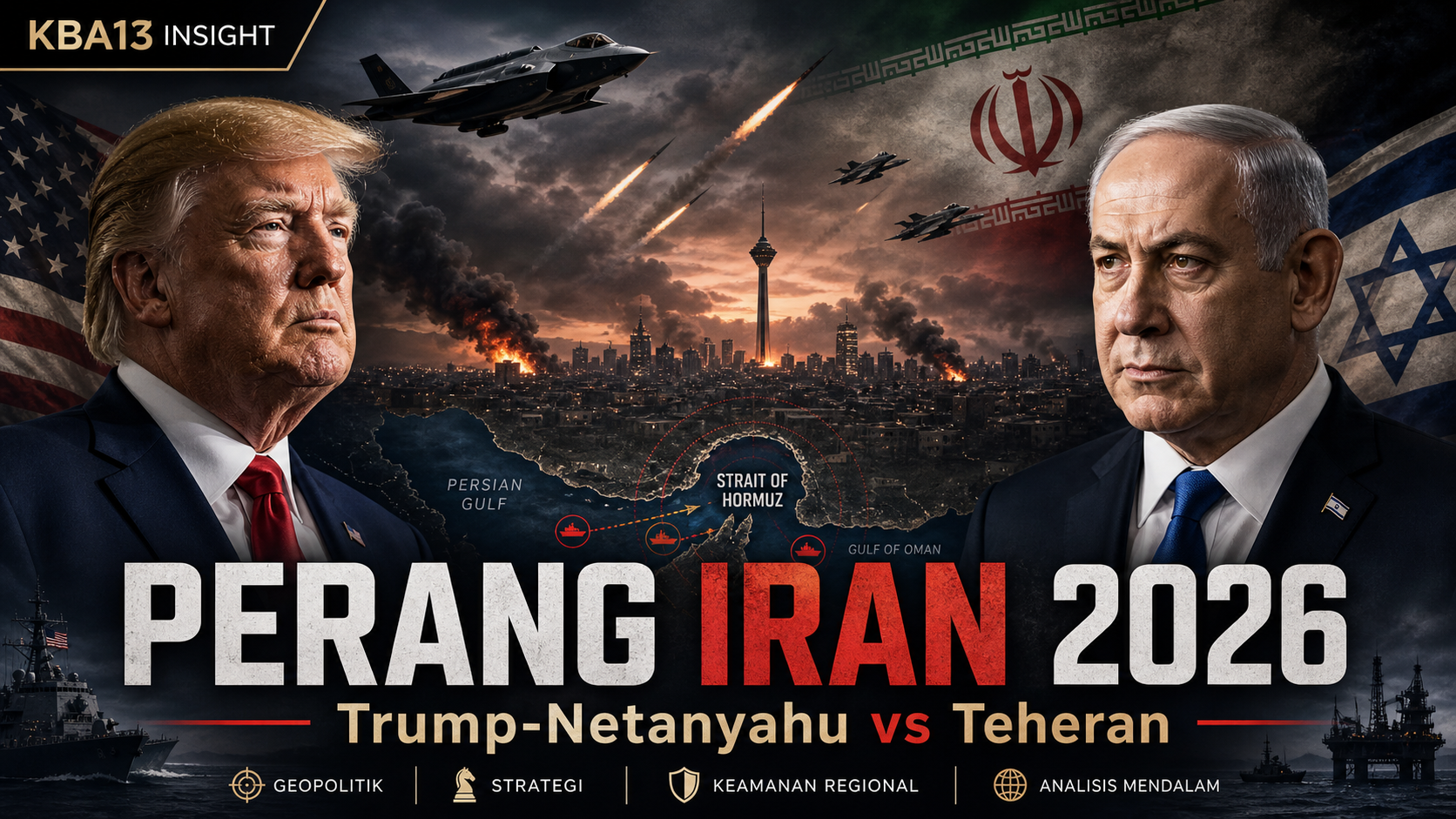Perang Iran 2026 menjadi titik api baru dalam geopolitik global: Trump, Netanyahu, Teheran, nuklir Iran, dan Selat Hormuz bertemu dalam satu krisis strategis yang mengguncang keamanan energi dunia serta masa depan Timur Tengah.