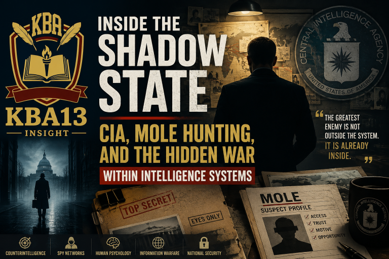 CIA intelligence officer analyzing classified documents during modern counterintelligence and shadow warfare operations