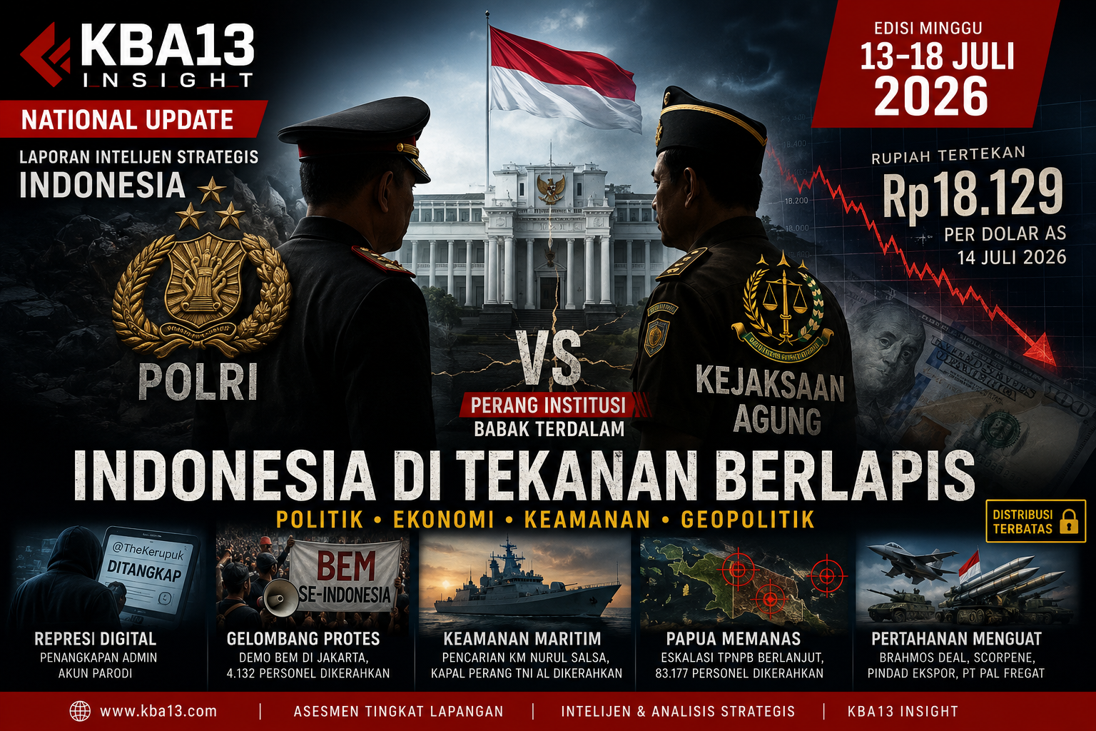 Indonesia Strategic Intelligence Report: Institutional Crisis, the Rupiah at Rp18,129, and National Security Dynamics (13โ18 July 2026)