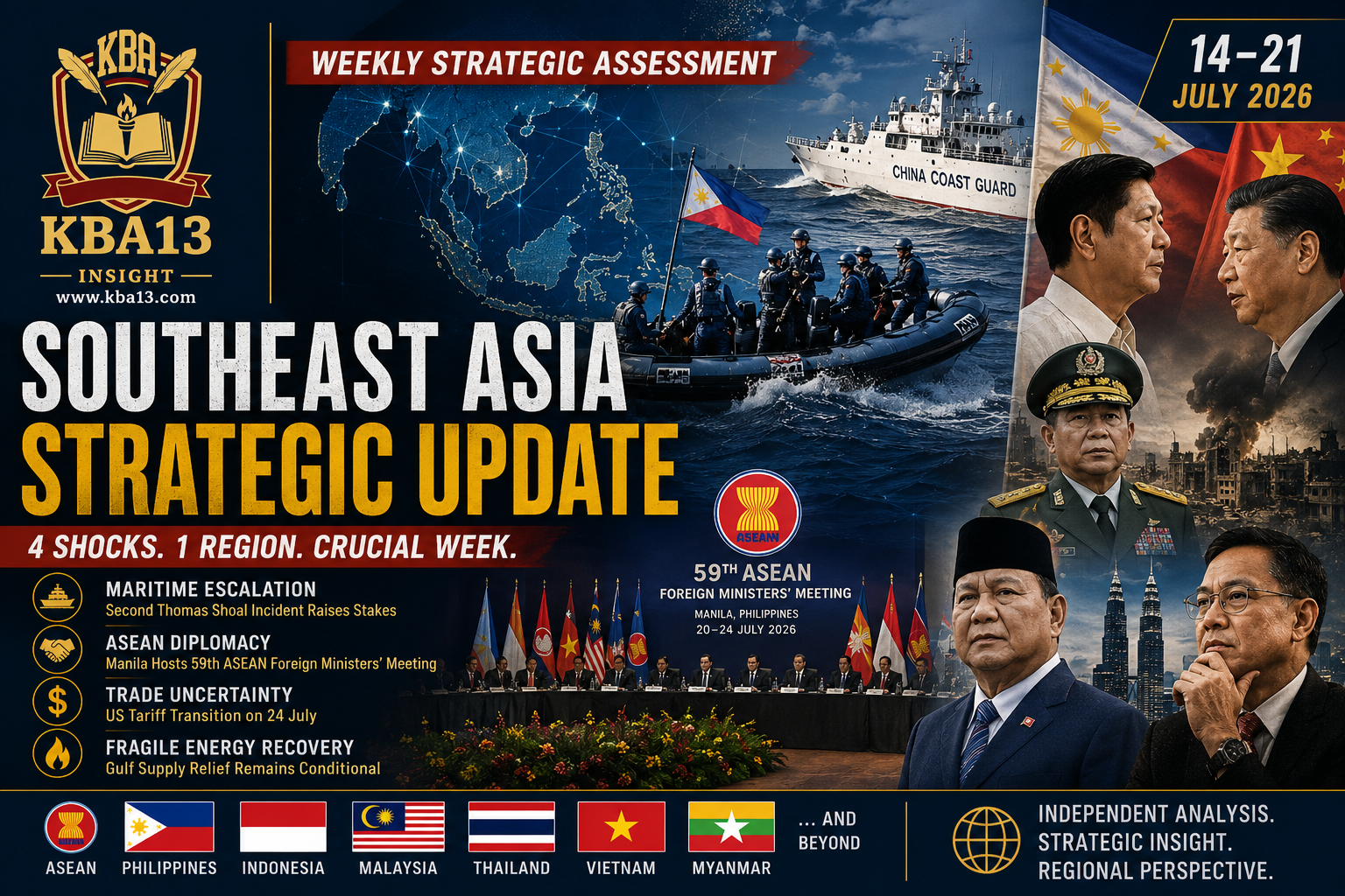 Southeast Asia Strategic Update: ASEAN, South China Sea, Myanmar, Trade and Regional Risks, 14โ21 July 2026